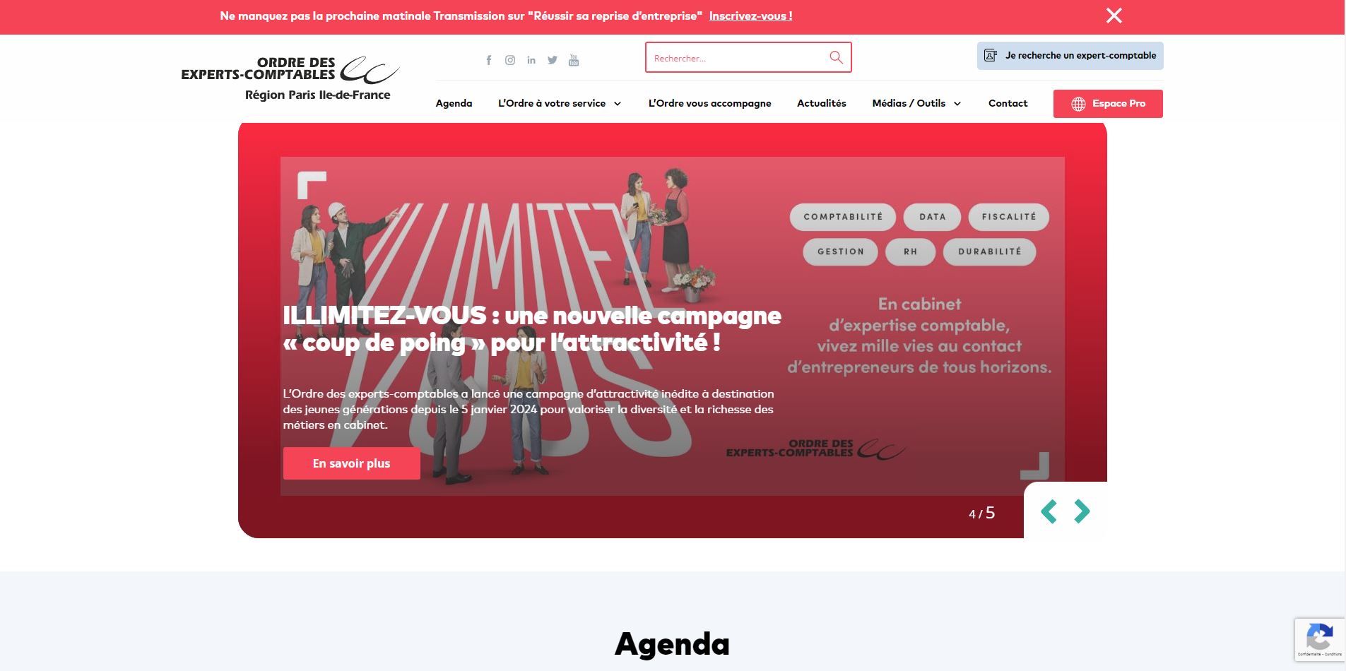 Ordre des experts-comptables Paris IDF - capture image du site web